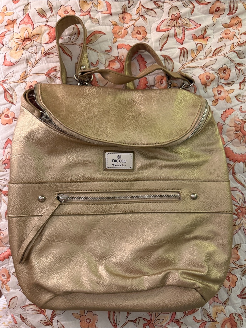 Nicole by Nicole Miller Gold Backpack Tote